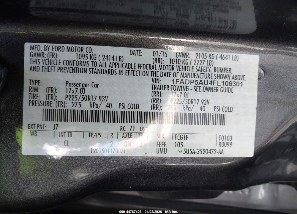 2015 FORD C-MAX HYBRID SE VIN: 1FADP5AU4FL106301
