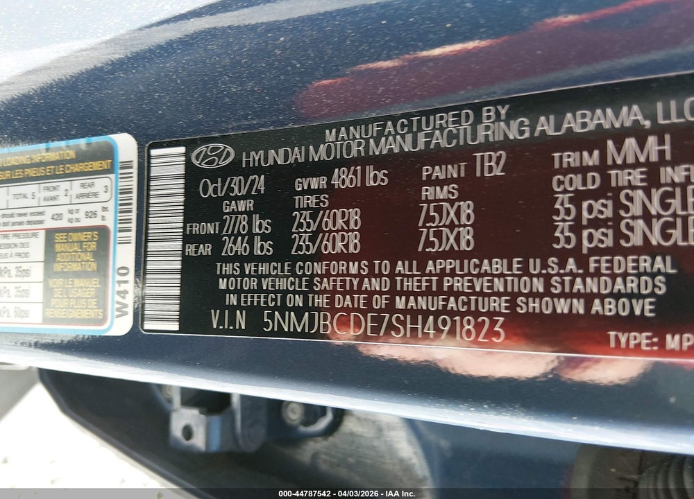 2025 HYUNDAI TUCSON SEL VIN: 5NMJBCDE7SH491823