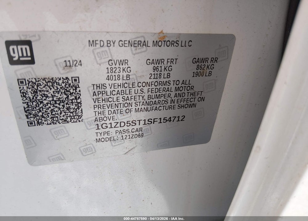 2025 CHEVROLET MALIBU FWD 1LT VIN: 1G1ZD5ST1SF154712