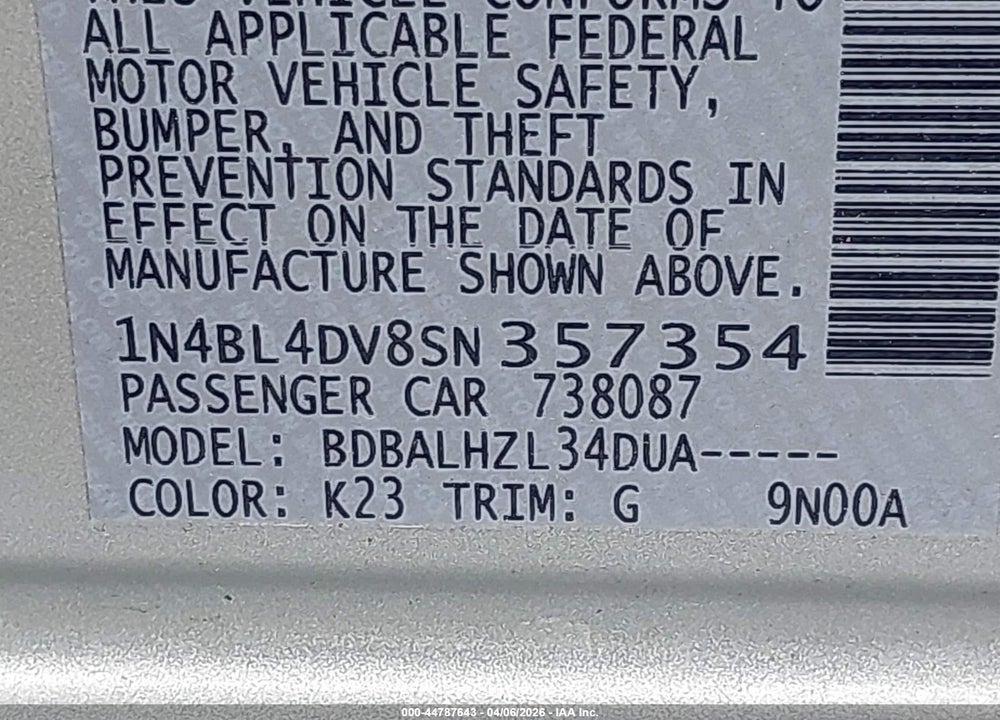2025 NISSAN ALTIMA SV FWD VIN: 1N4BL4DV8SN357354