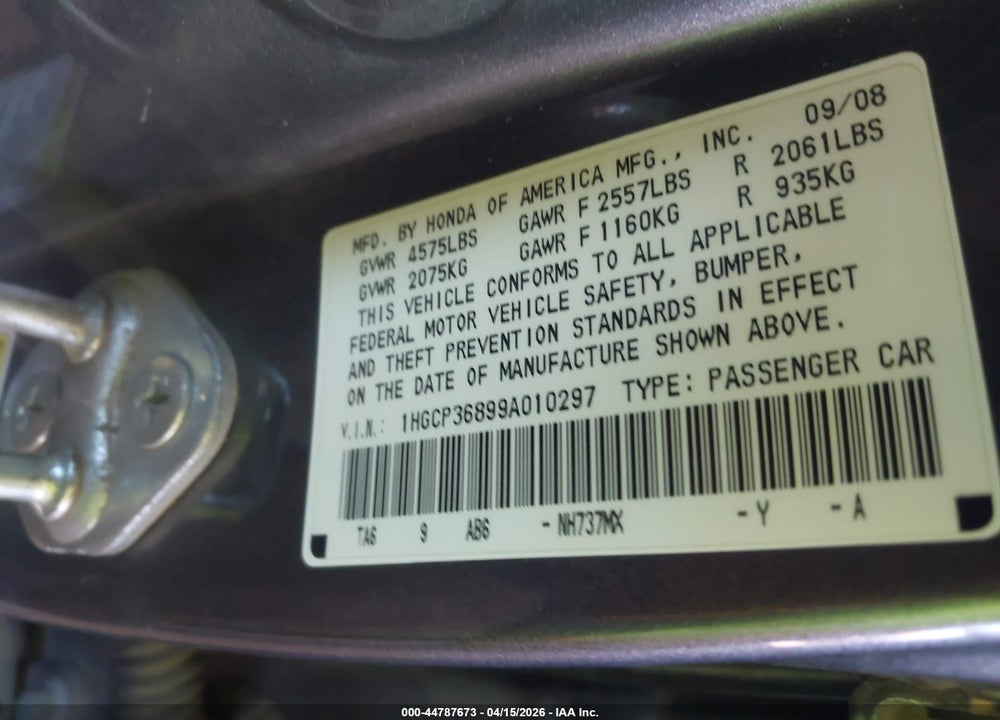 2009 HONDA ACCORD 3.5 EX-L VIN: 1HGCP36899A010297
