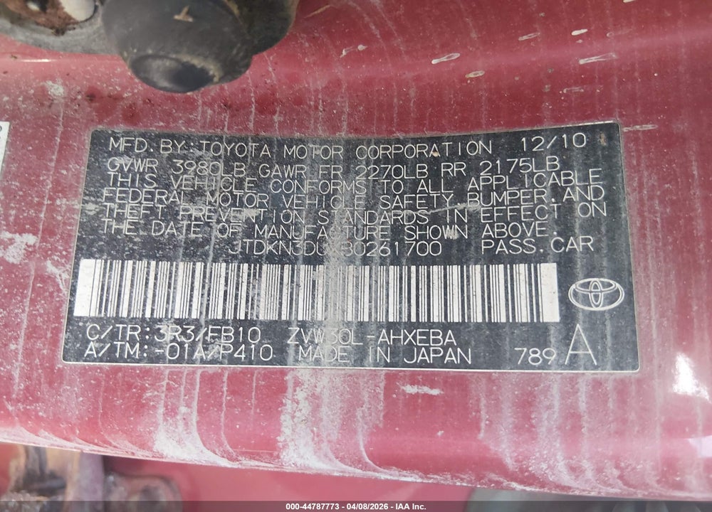 2011 TOYOTA PRIUS TWO VIN: JTDKN3DUXB0261700