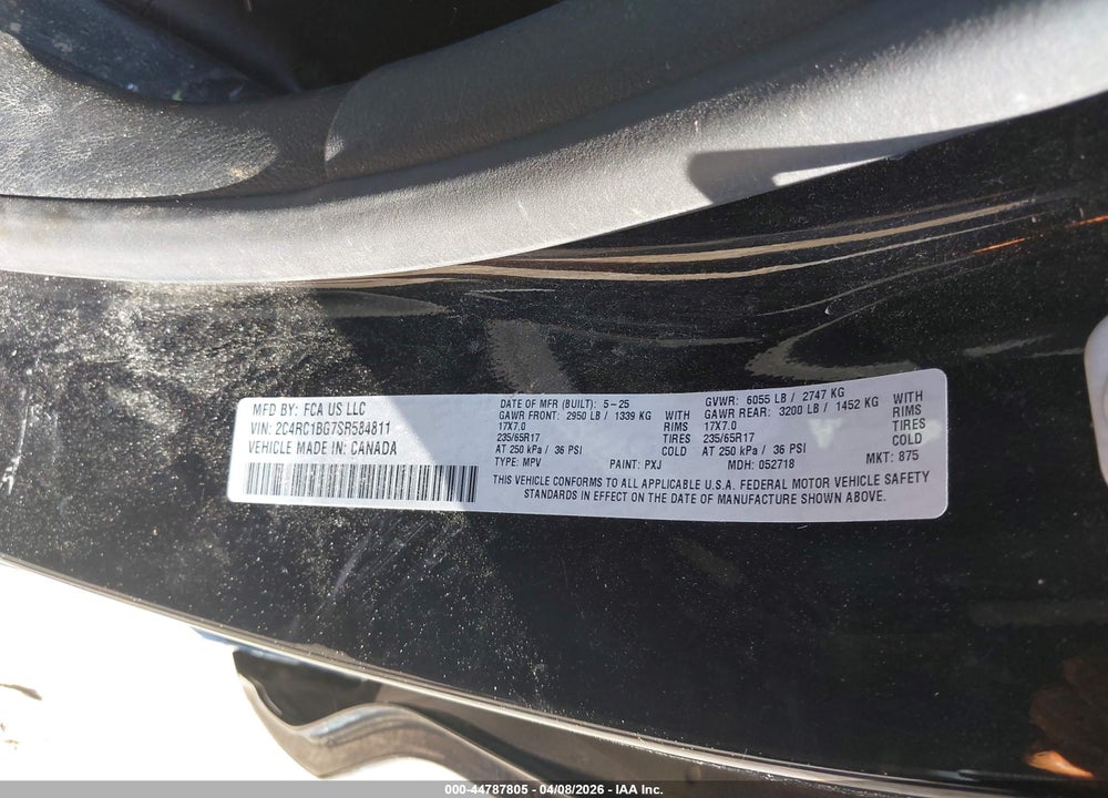 2025 CHRYSLER PACIFICA SELECT VIN: 2C4RC1BG7SR584811