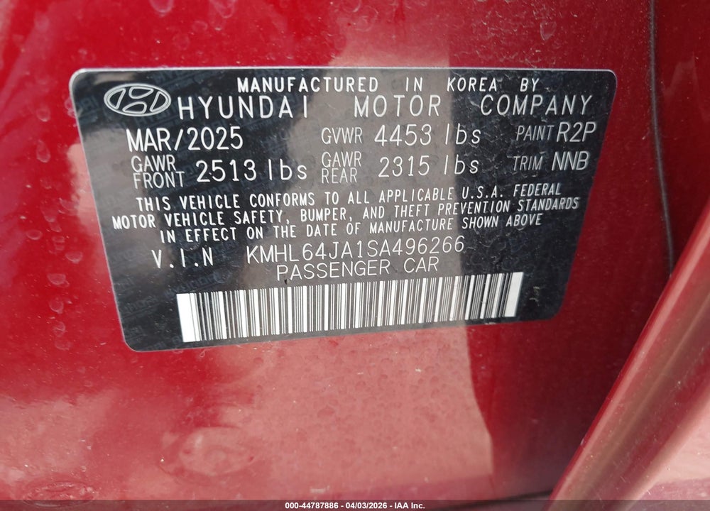 2025 HYUNDAI SONATA SEL VIN: KMHL64JA1SA496266