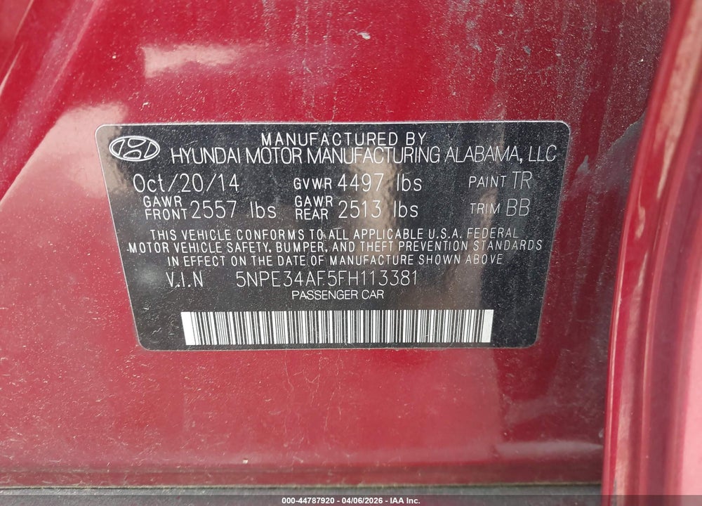 2015 HYUNDAI SONATA LIMITED VIN: 5NPE34AF5FH113381