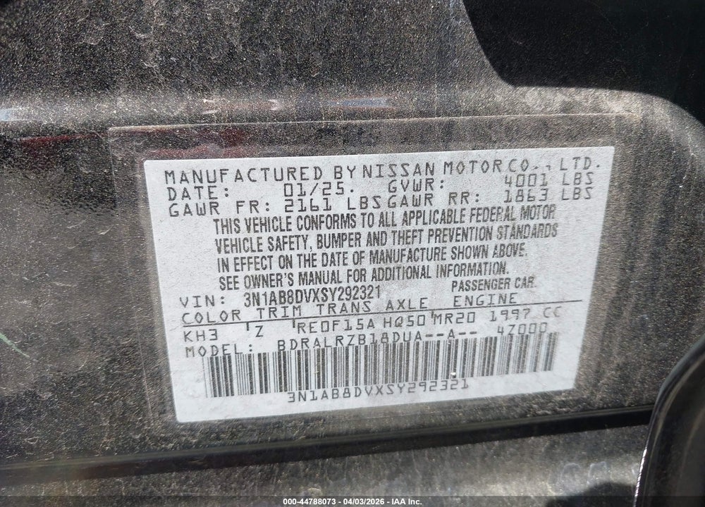 2025 NISSAN SENTRA SR VIN: 3N1AB8DVXSY292321