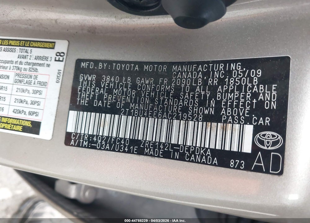 2010 TOYOTA COROLLA LE VIN: 2T1BU4EE6AC219528