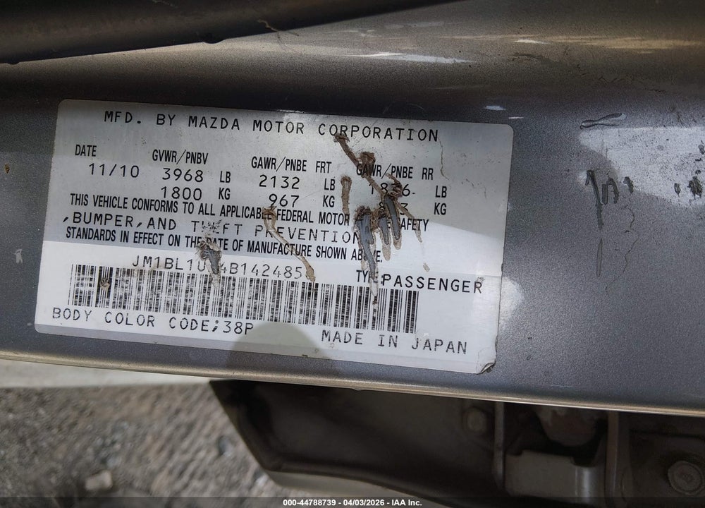 2011 MAZDA 3 I SPORT VIN: JM1BL1UF4B1424850