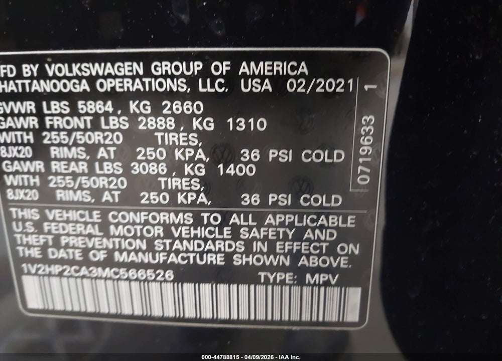 2021 VOLKSWAGEN ATLAS 2.0T SE W/TECHNOLOGY VIN: 1V2HP2CA3MC566526