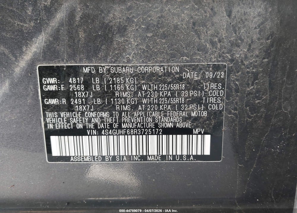2024 SUBARU CROSSTREK SPORT VIN: 4S4GUHF68R3725172