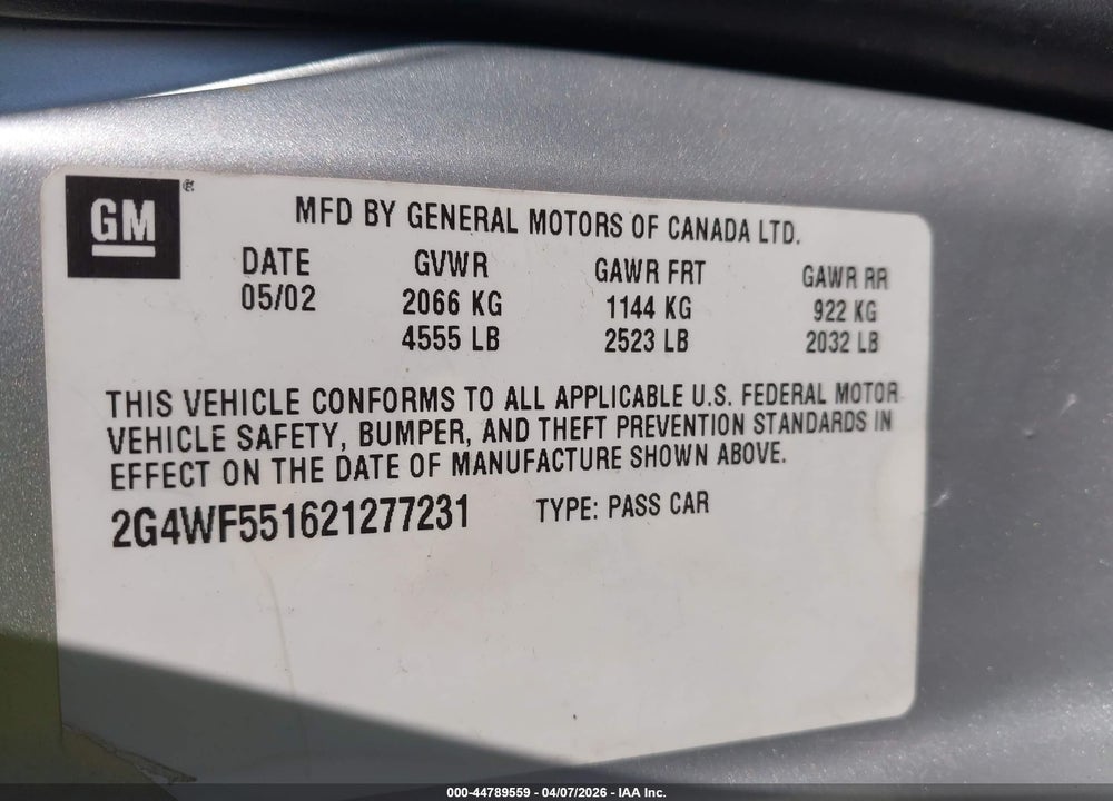 2002 BUICK REGAL GS VIN: 2G4WF551621277231