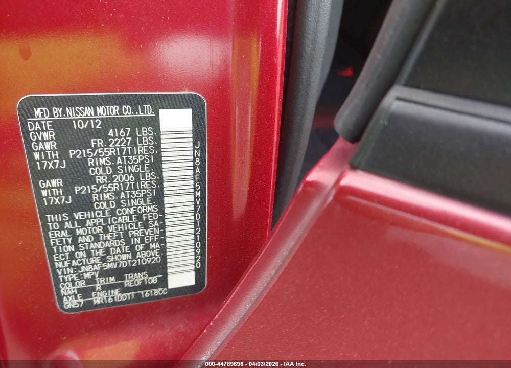 2013 NISSAN JUKE SV VIN: JN8AF5MV7DT210920