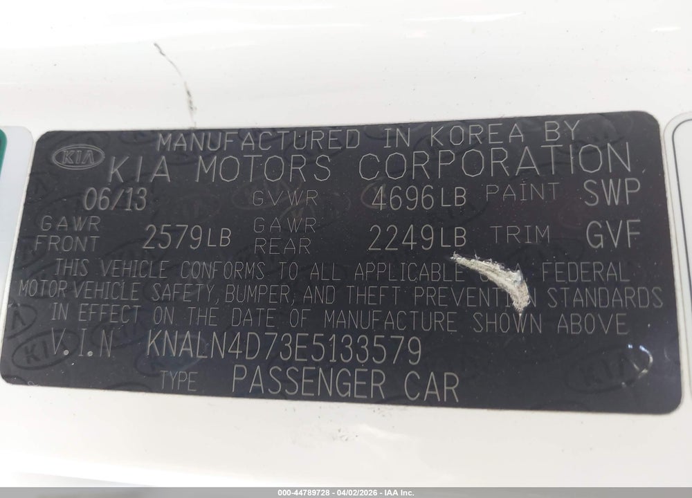 2014 KIA CADENZA PREMIUM VIN: KNALN4D73E5133579