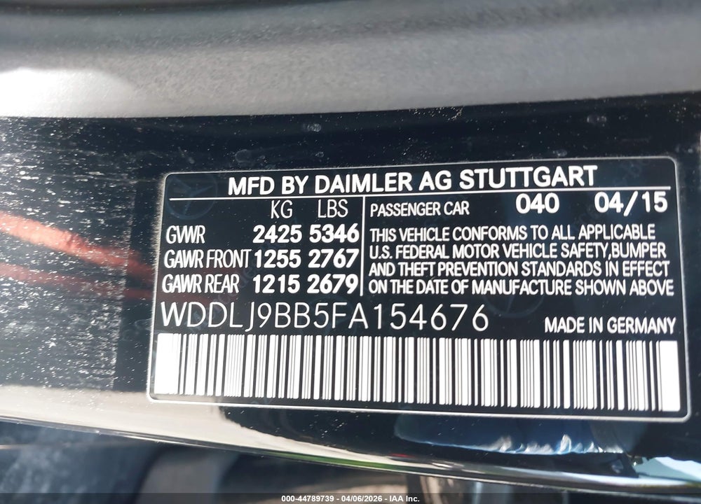 2015 MERCEDES-BENZ CLS 550 4MATIC VIN: WDDLJ9BB5FA154676