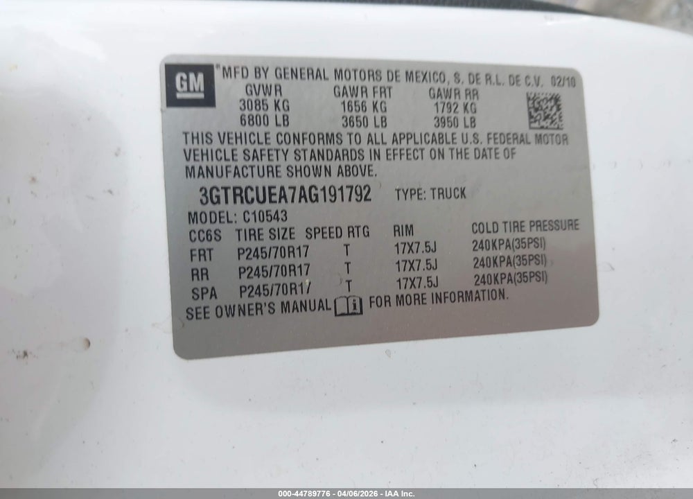 2010 GMC SIERRA 1500 SL VIN: 3GTRCUEA7AG191792