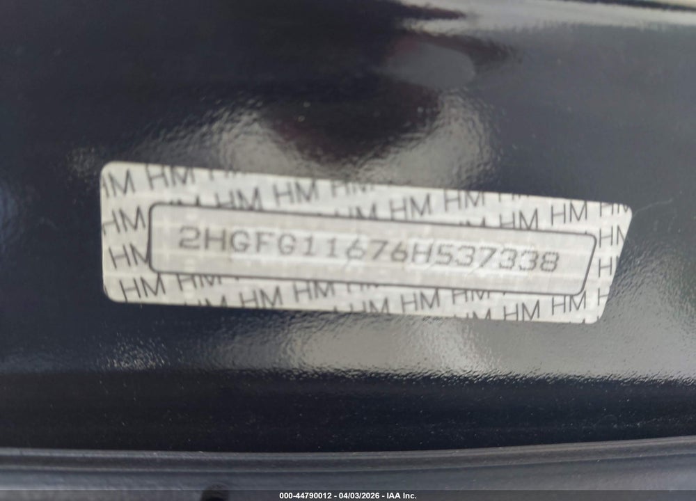 2006 HONDA CIVIC LX VIN: 2HGFG11676H537338