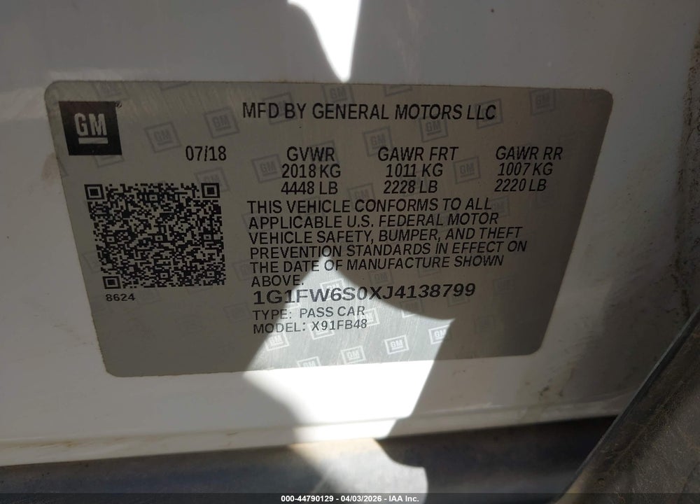 2018 CHEVROLET BOLT EV LT VIN: 1G1FW6S0XJ4138799