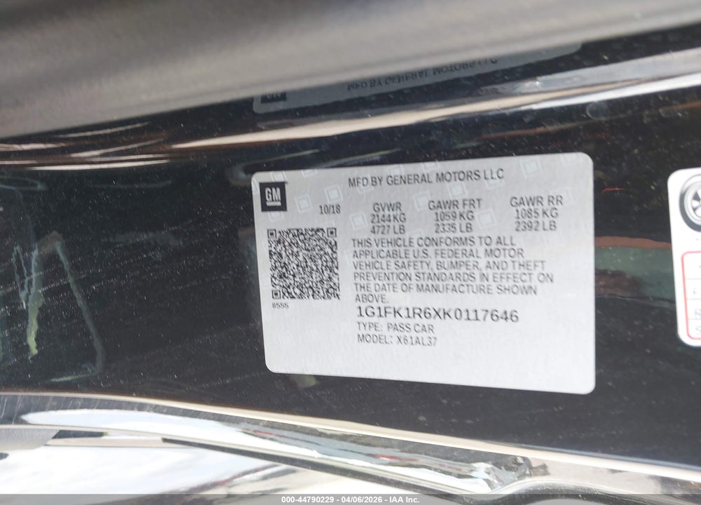 2019 CHEVROLET CAMARO ZL1 VIN: 1G1FK1R6XK0117646