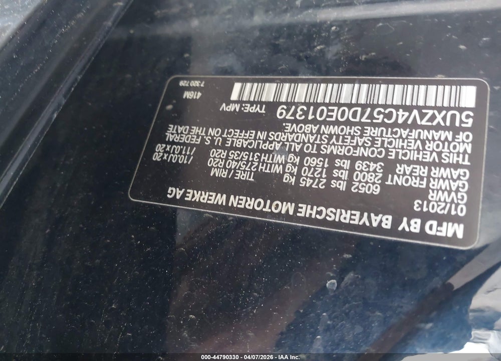 2013 BMW X5 XDRIVE35I/XDRIVE35I PREMIUM/XDRIVE35I SPORT ACTIVITY VIN: 5UXZV4C57D0E01379