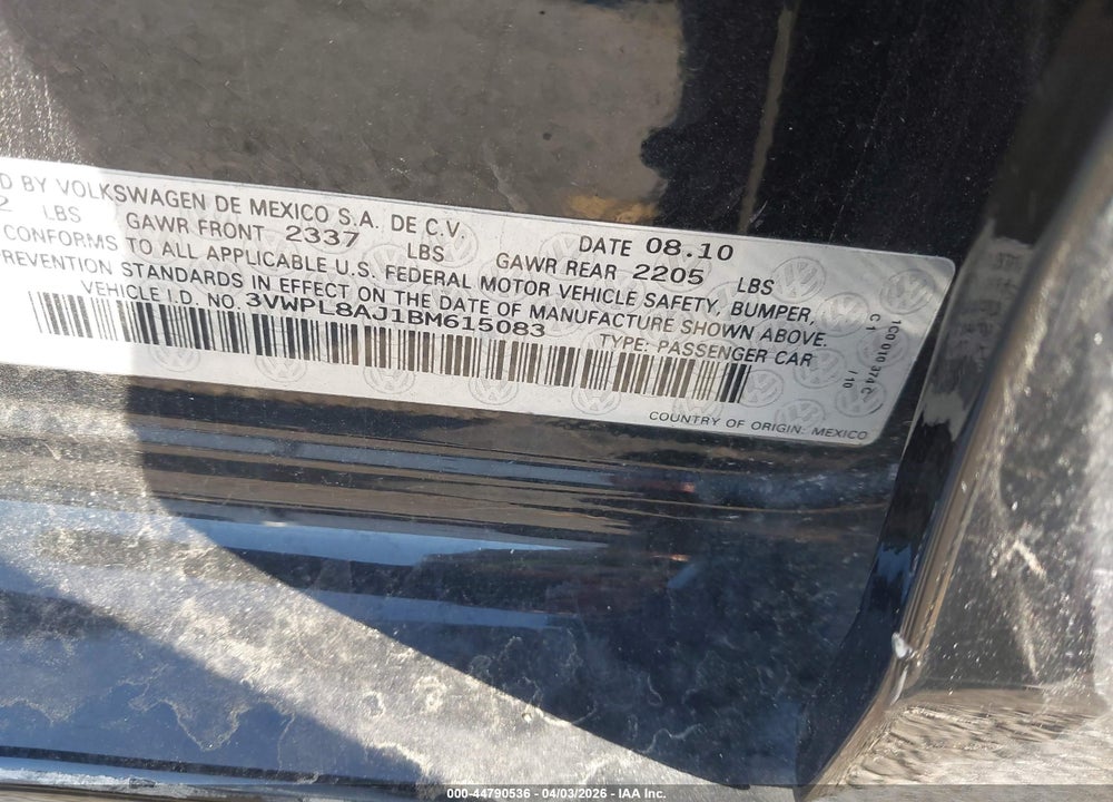2011 VOLKSWAGEN JETTA SPORTWAGEN 2.0L TDI VIN: 3VWPL8AJ1BM615083