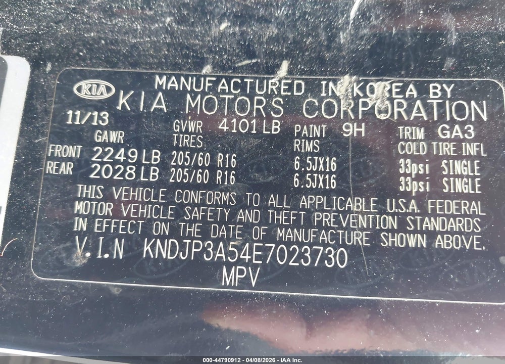 2014 KIA SOUL + VIN: KNDJP3A54E7023730
