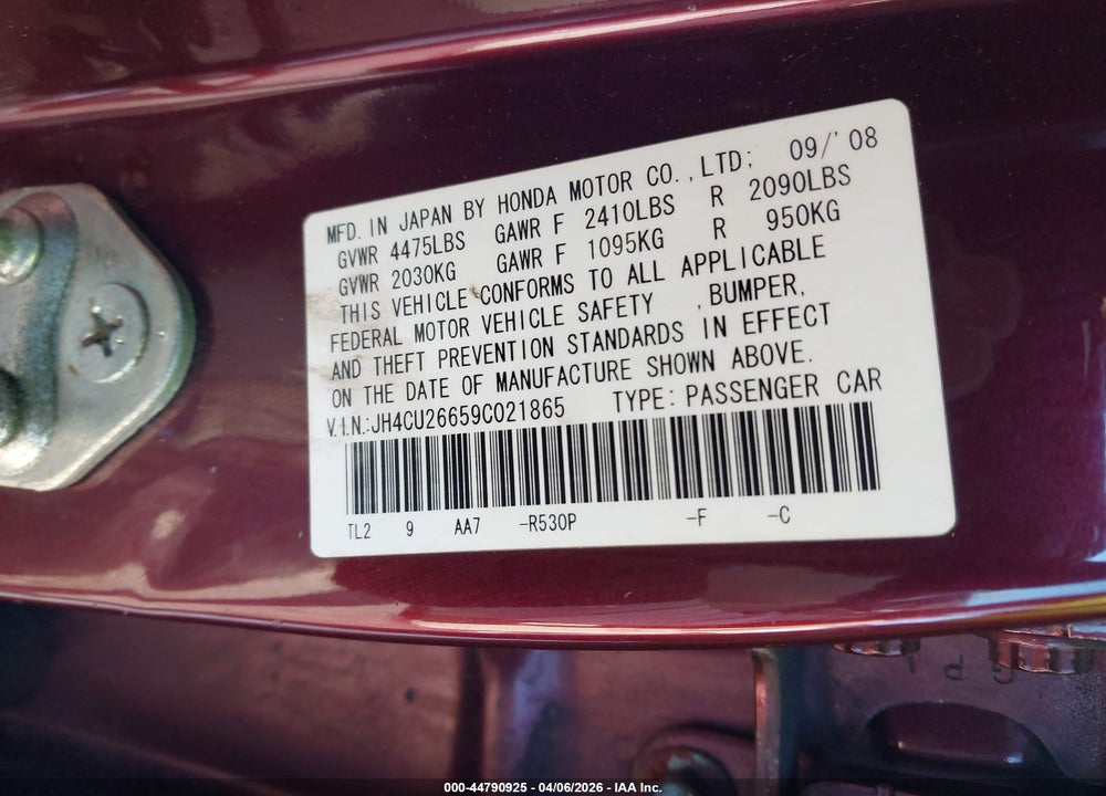 2009 ACURA TSX VIN: JH4CU26659C021865