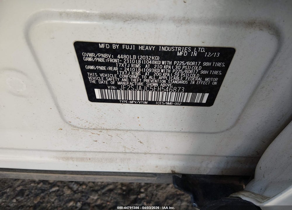 2014 SUBARU FORESTER 2.5I LIMITED VIN: JF2SJAJC5EH546873