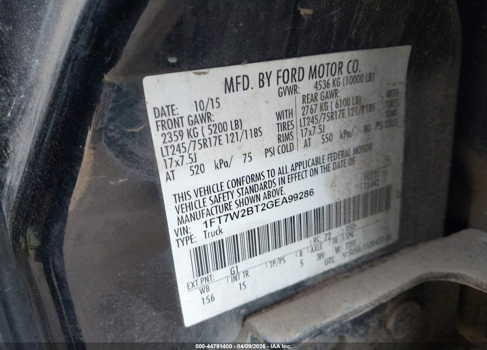 2016 FORD F-250 XL VIN: 1FT7W2BT2GEA99286