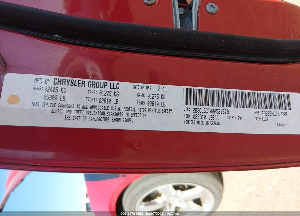 2011 DODGE CHARGER R/T VIN: 2B3CL5CT0BH521579