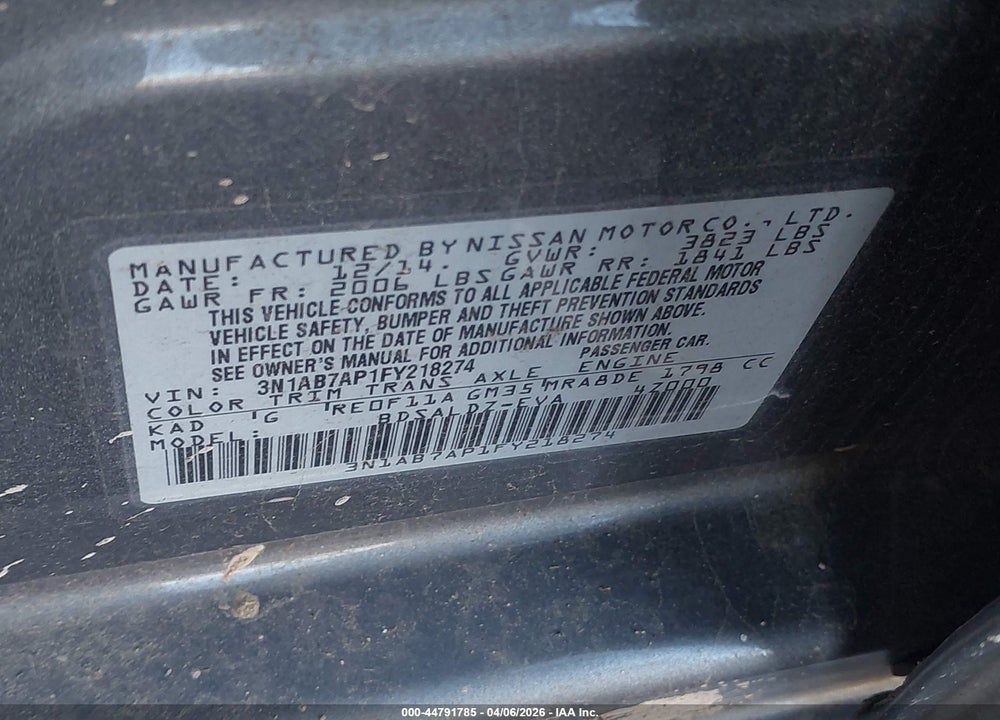 2015 NISSAN SENTRA SV VIN: 3N1AB7AP1FY218274