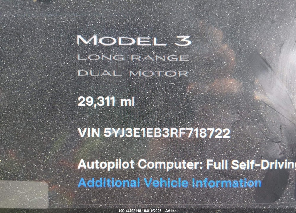 2024 TESLA MODEL 3 LONG RANGE DUAL MOTOR ALL-WHEEL DRIVE VIN: 5YJ3E1EB3RF718722