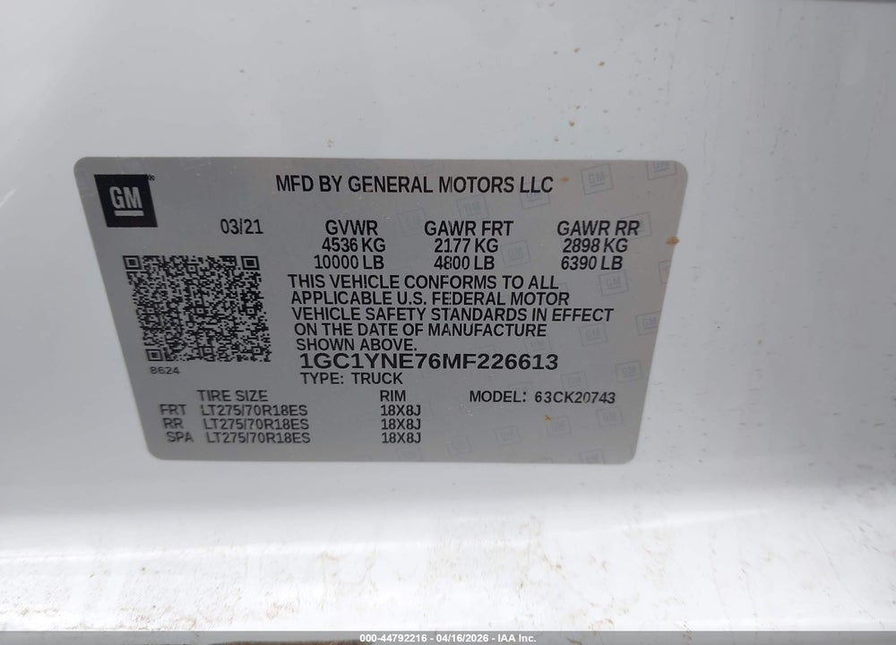 2021 CHEVROLET SILVERADO 2500HD 4WD  STANDARD BED LT VIN: 1GC1YNE76MF226613