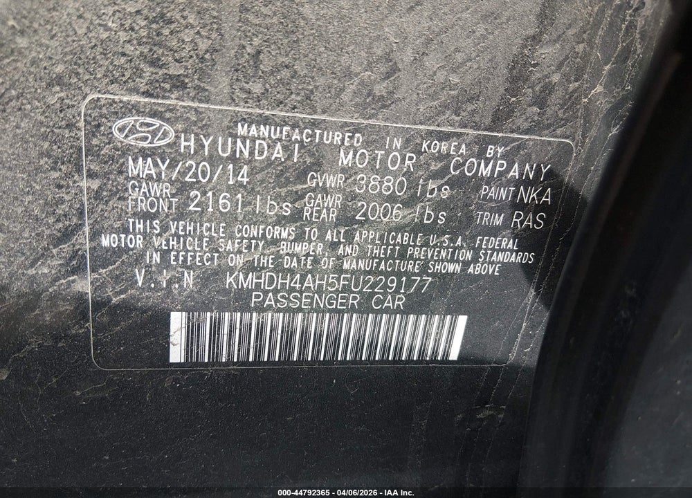2015 HYUNDAI ELANTRA SPORT VIN: KMHDH4AH5FU229177