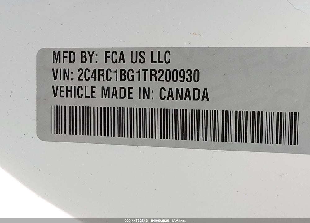 2026 CHRYSLER PACIFICA SELECT VIN: 2C4RC1BG1TR200930