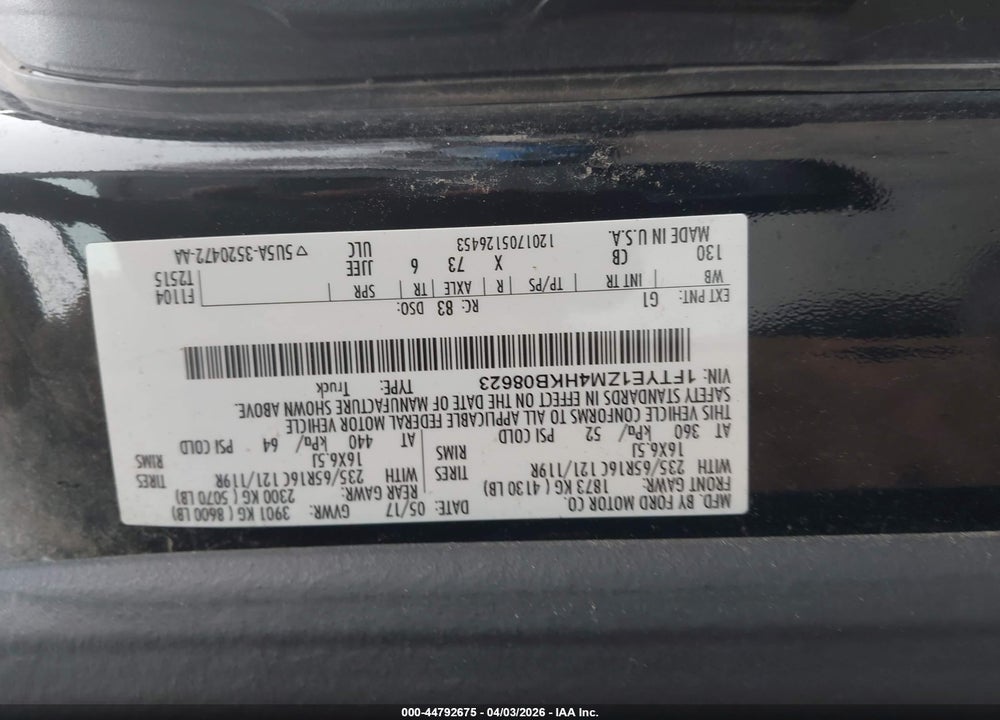 2017 FORD TRANSIT-150 VIN: 1FTYE1ZM4HKB08623