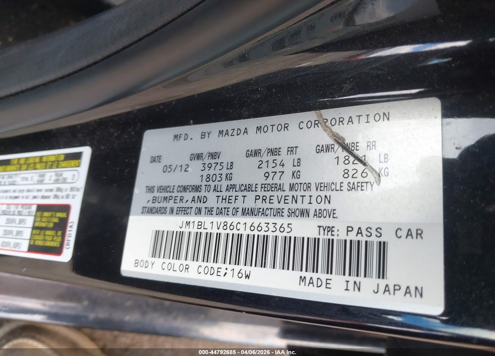 2012 MAZDA 3 I TOURING VIN: JM1BL1V86C1663365