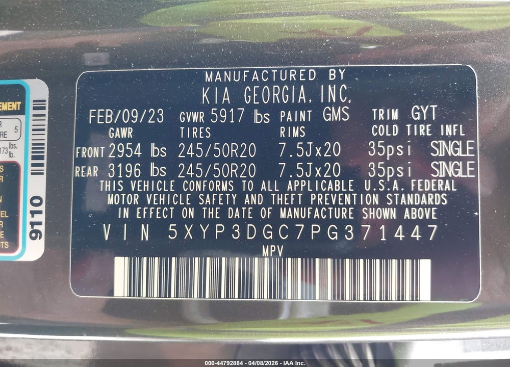 2023 KIA TELLURIDE EX VIN: 5XYP3DGC7PG371447