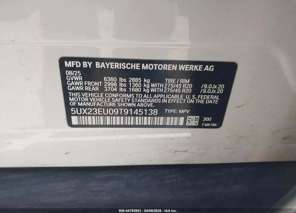 2026 BMW X5 XDRIVE40I VIN: 5UX23EU09T9145138