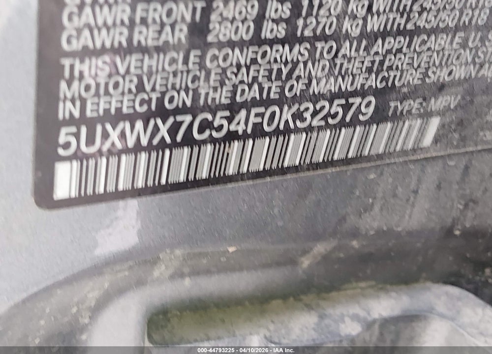 2015 BMW X3 XDRIVE35I VIN: 5UXWX7C54F0K32579
