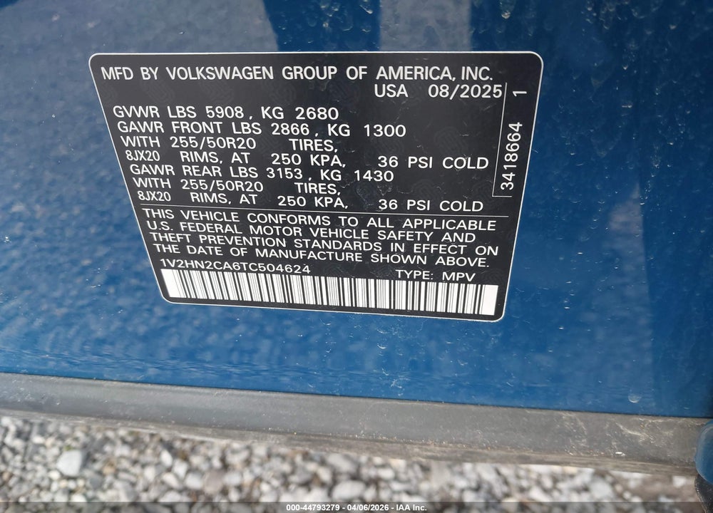 2026 VOLKSWAGEN ATLAS SE WITH TECHNOLOGY VIN: 1V2HN2CA6TC504624