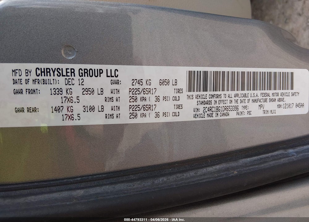 2013 CHRYSLER TOWN & COUNTRY TOURING VIN: 2C4RC1BG1DR653396