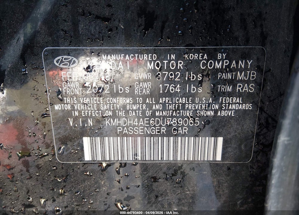2013 HYUNDAI ELANTRA GLS VIN: KMHDH4AE6DU789065