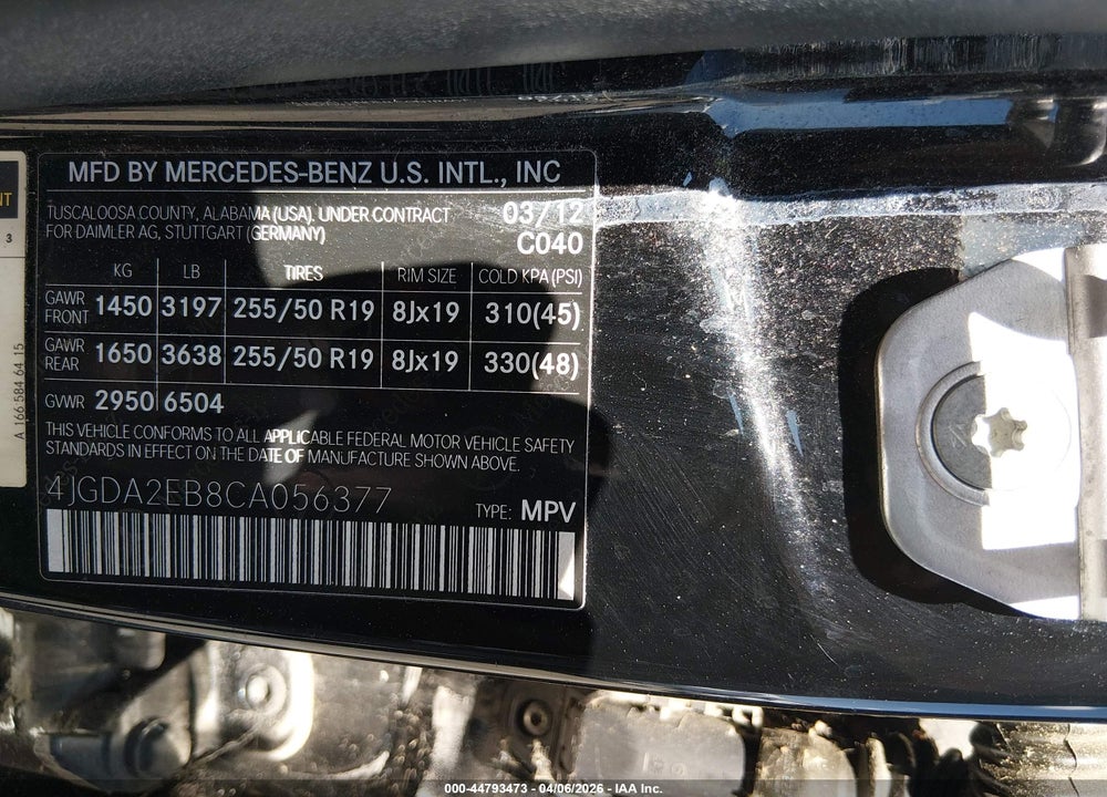 2012 MERCEDES-BENZ ML 350 BLUETEC 4MATIC VIN: 4JGDA2EB8CA056377