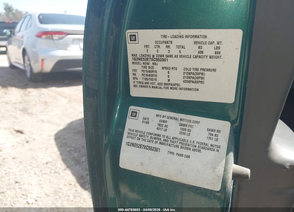 1999 PONTIAC GRAND AM SE1 VIN: 1G2NE52E7XC552301