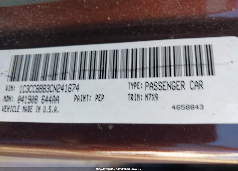 2012 CHRYSLER 200 TOURING VIN: 1C3CCBBB3CN241674