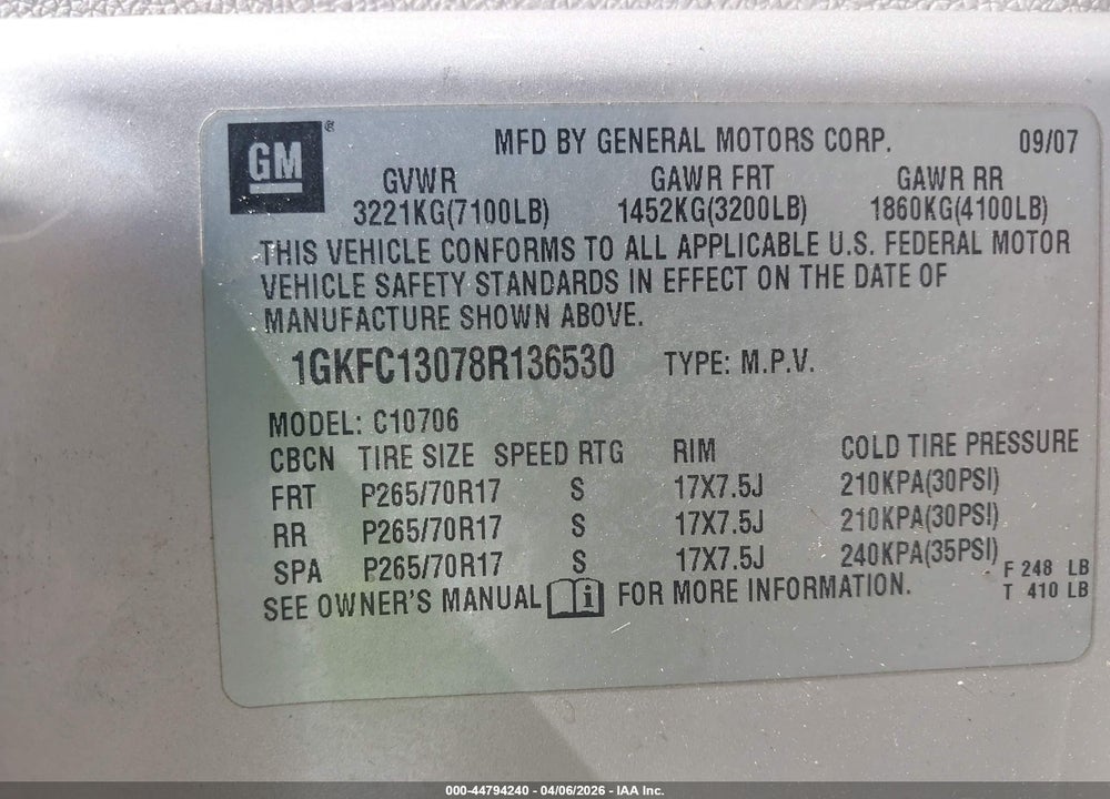 2008 GMC YUKON SLT VIN: 1GKFC13078R136530