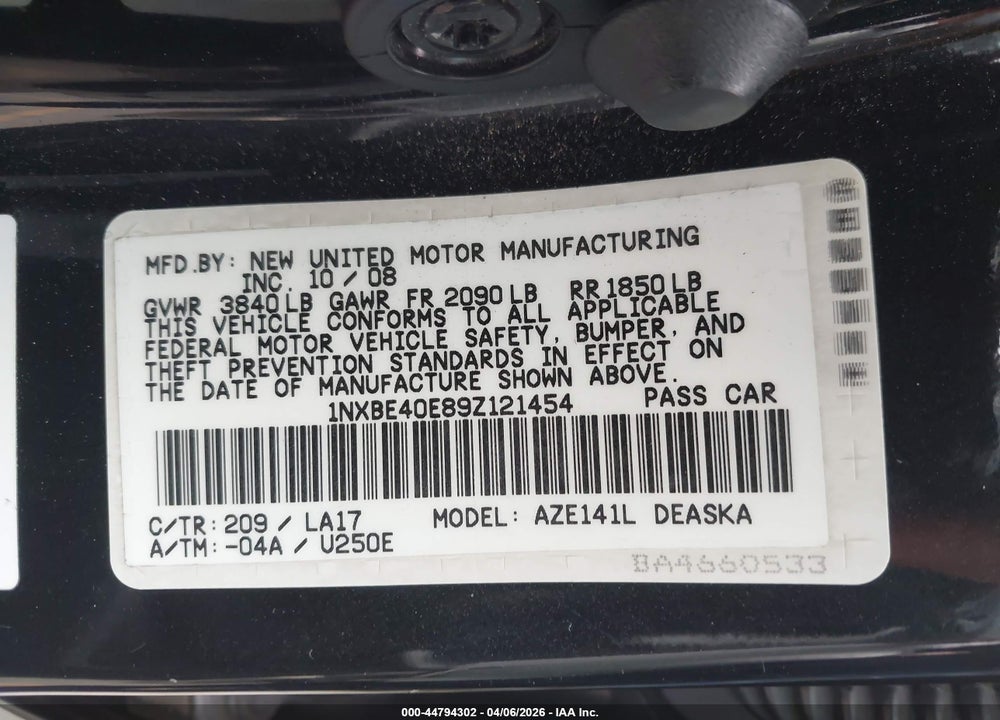 2009 TOYOTA COROLLA XRS VIN: 1NXBE40E89Z121454