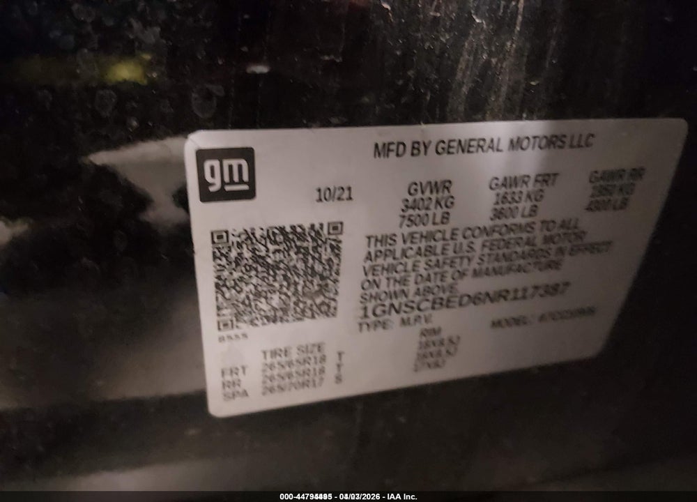 2022 CHEVROLET SUBURBAN 2WD LS VIN: 1GNSCBED6NR117387