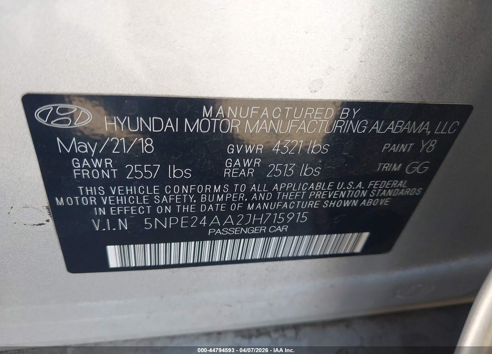 2018 HYUNDAI SONATA ECO VIN: 5NPE24AA2JH715915