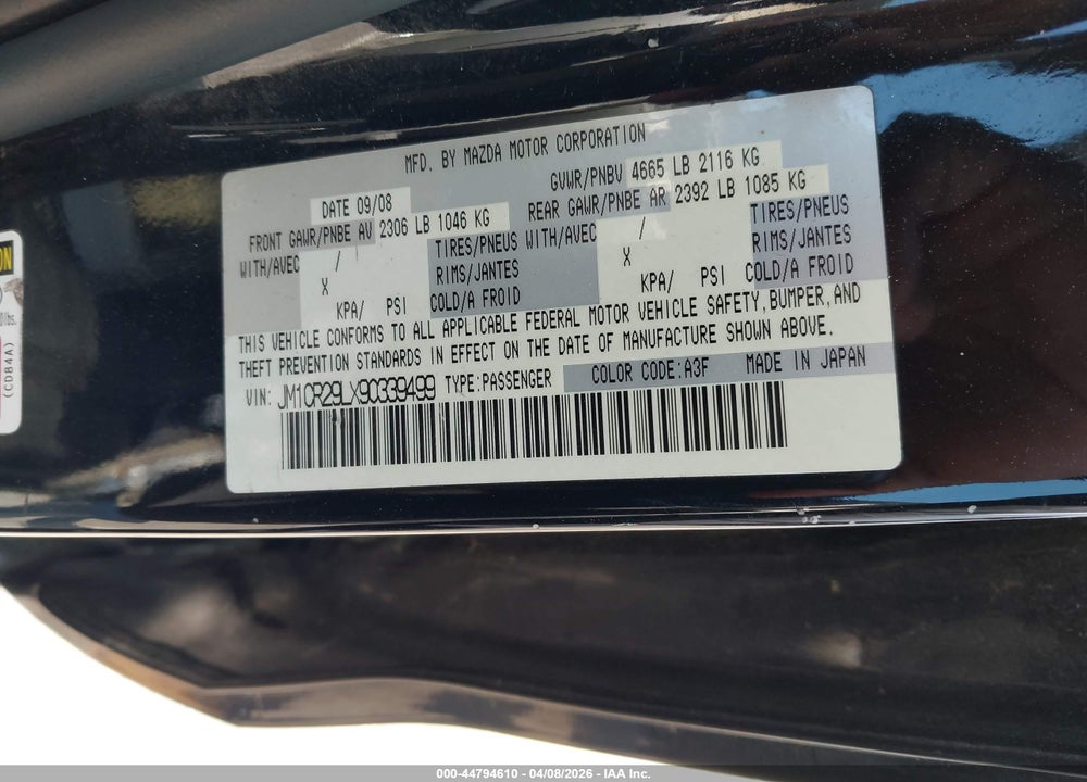 2009 MAZDA 5 GRAND TOURING VIN: JM1CR29LX90339499
